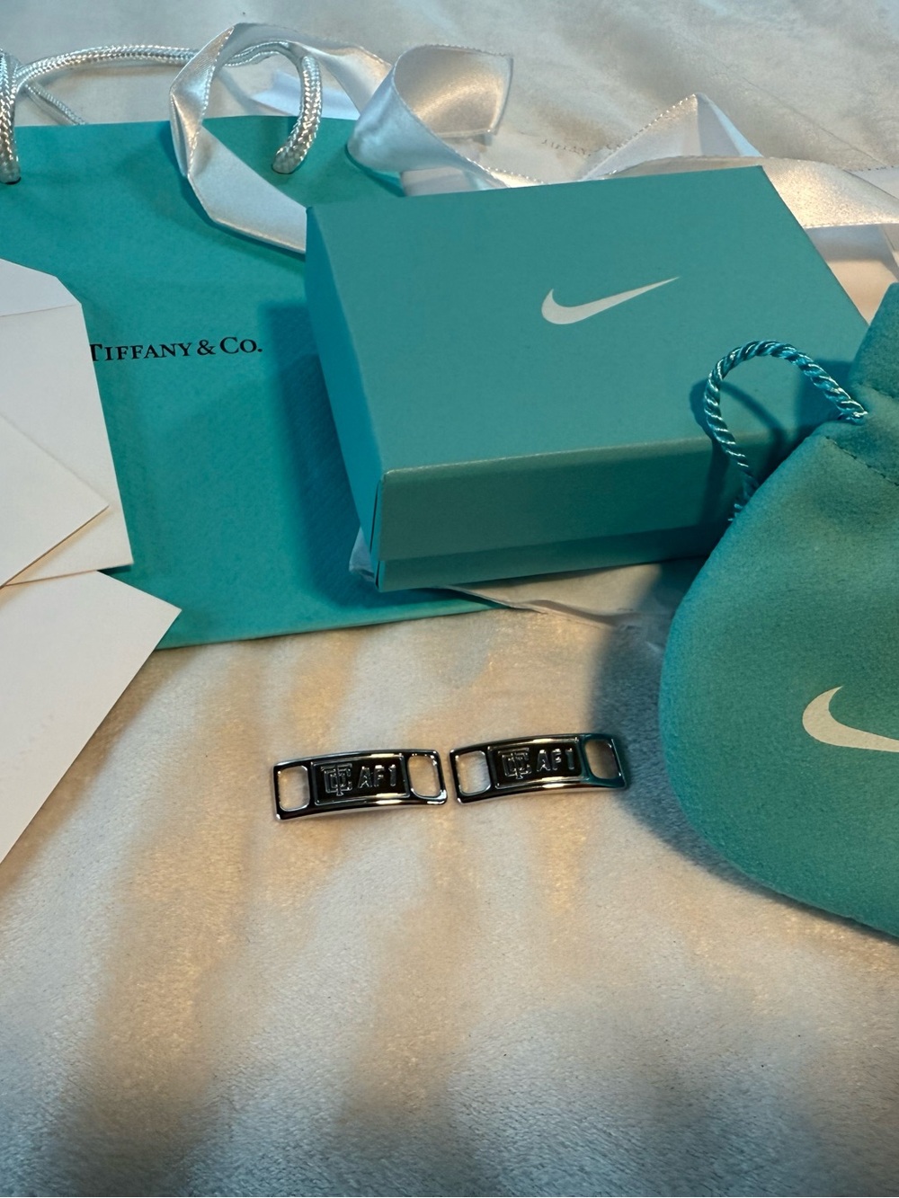 Tiffany & Co. Silver Tone Cuff Links with Tiffany Blue Accents